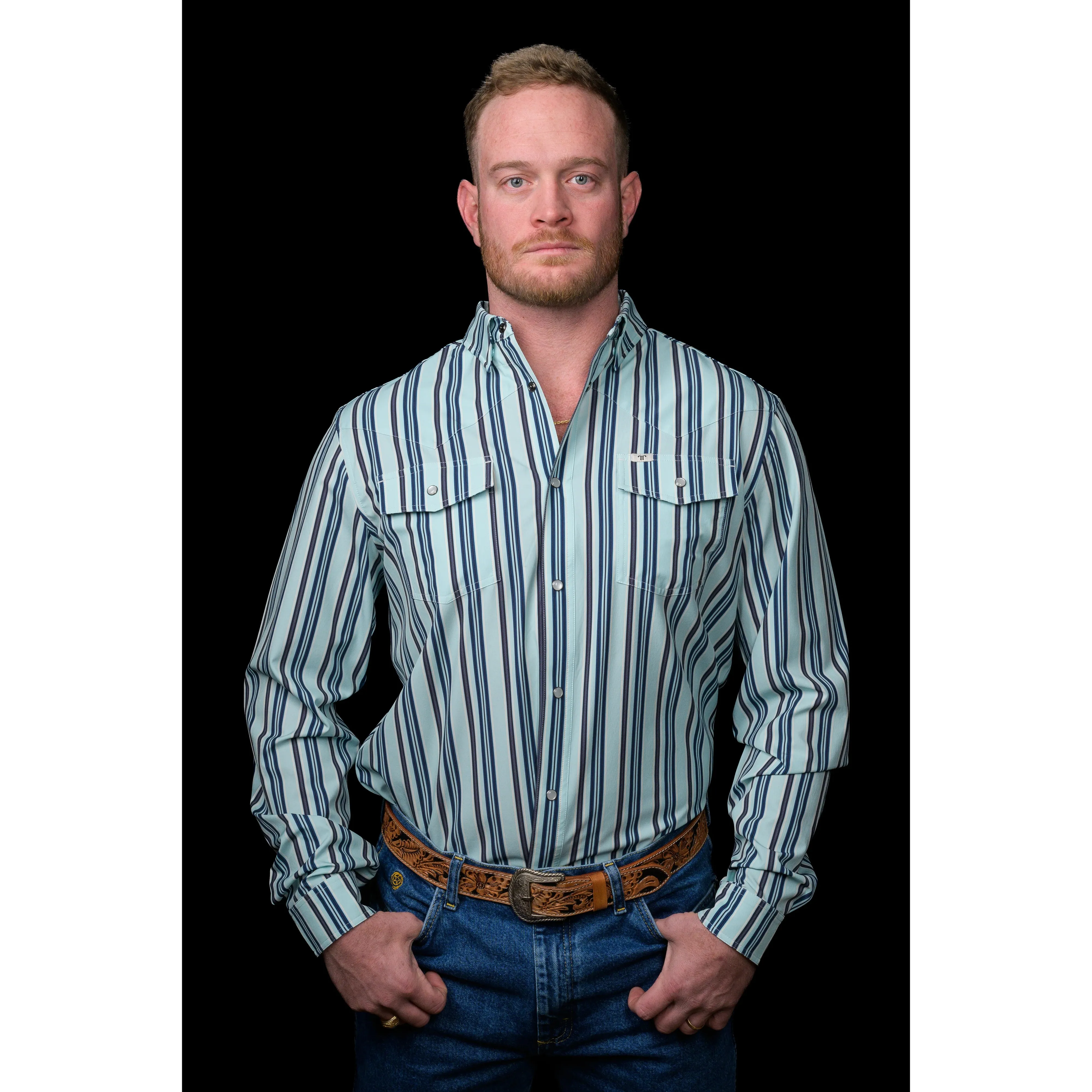 Ferrell Brand Men's The Jackson Long Sleeve Snap Shirt- Blue
