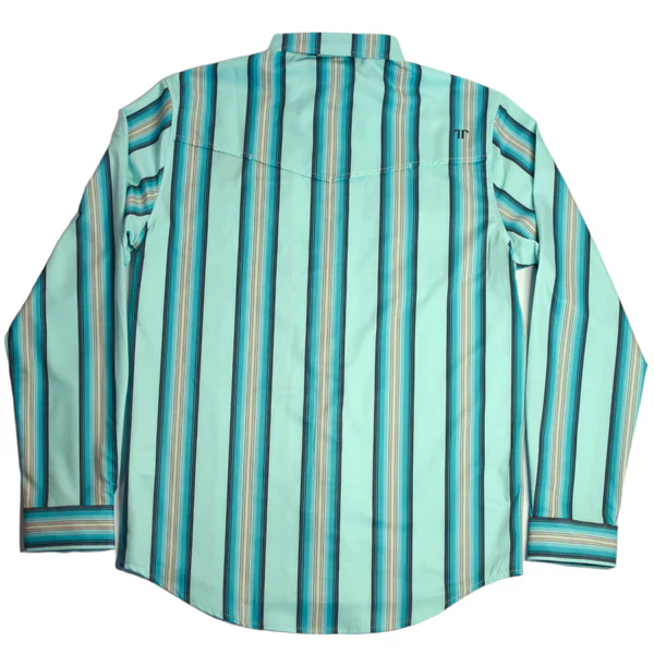 Ferrell Men's The Bear Long Sleeve Snap Shirt - Light Aqua Stripe - Image 3