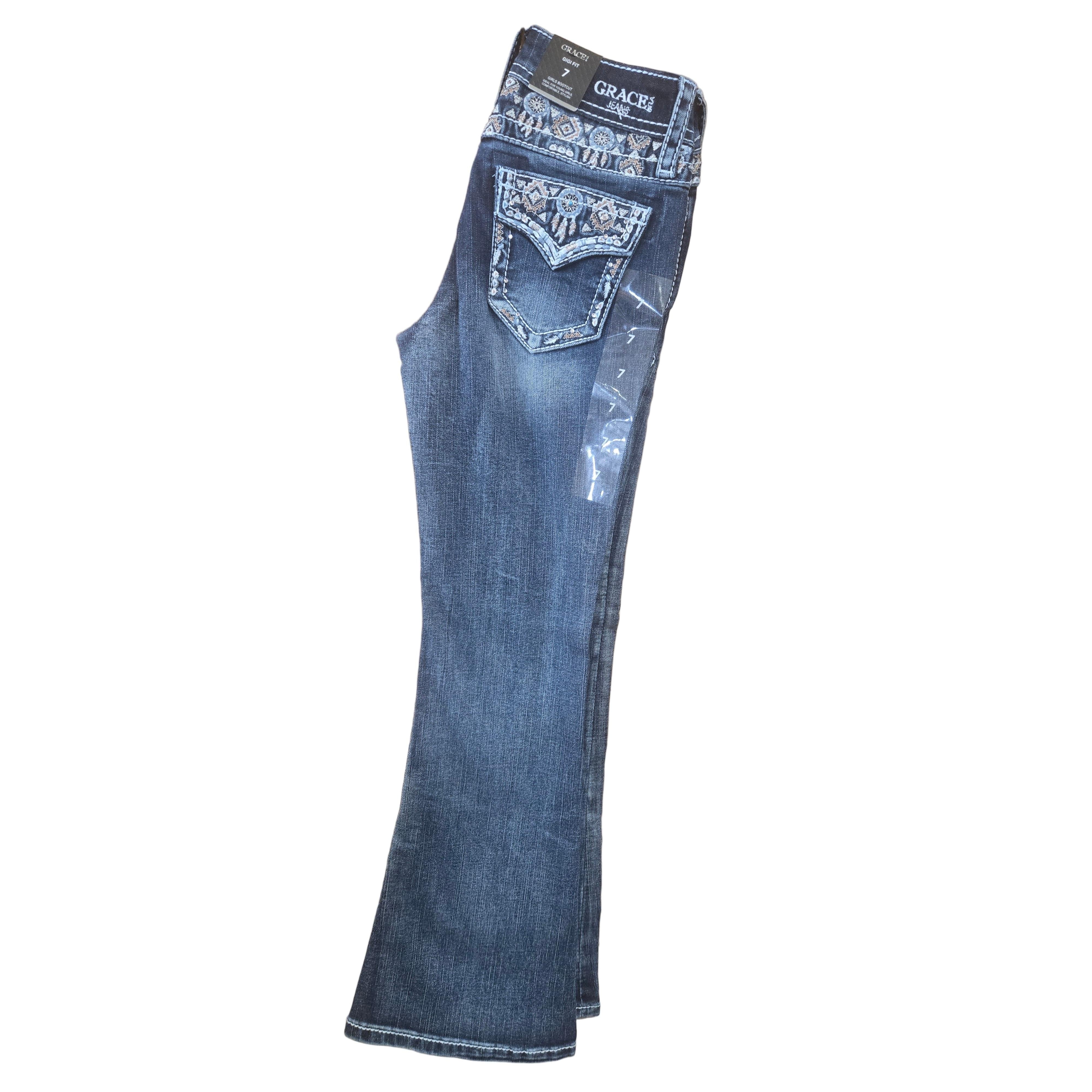 Grace in LA Girl's Aztec Faux Jeans - Blue