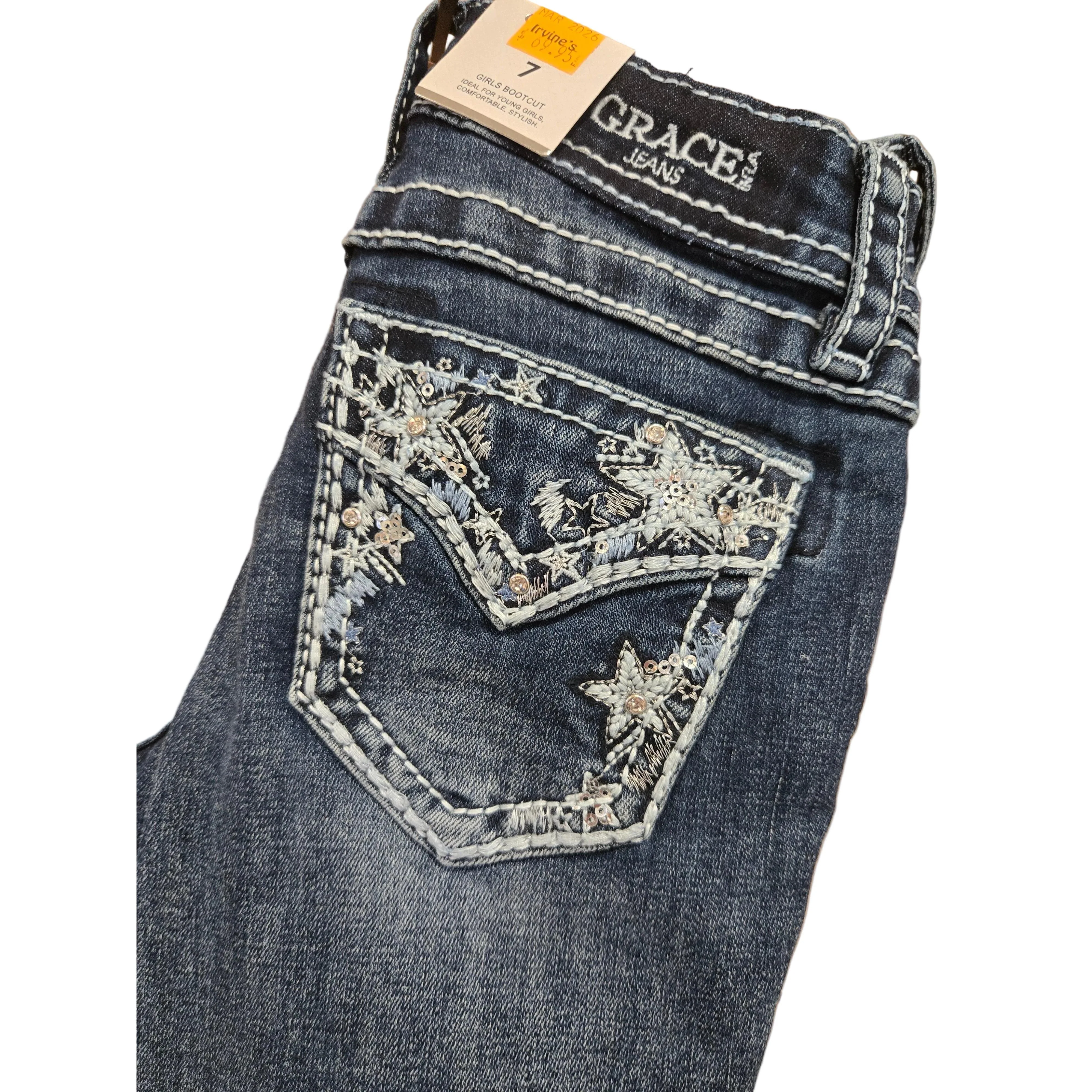 Grace in LA Girl's Stars Faux Flap Jeans - Image 2