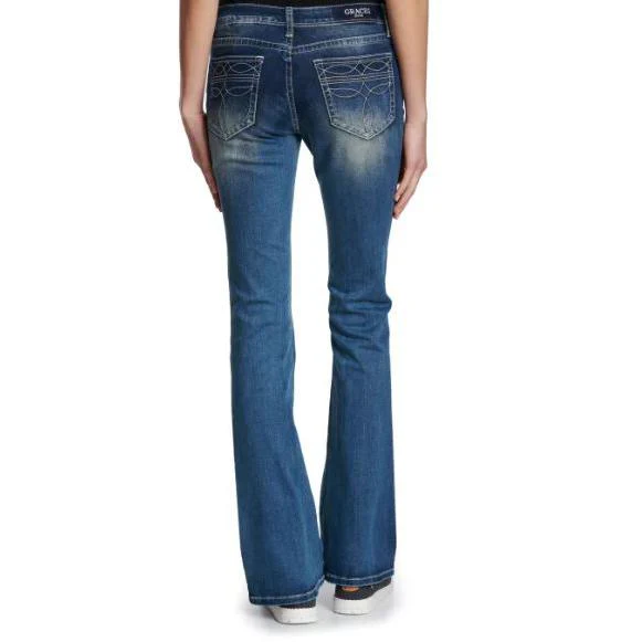 Grace in LA Women's Bootstitch Flare Jean-Medium Wash - Image 2