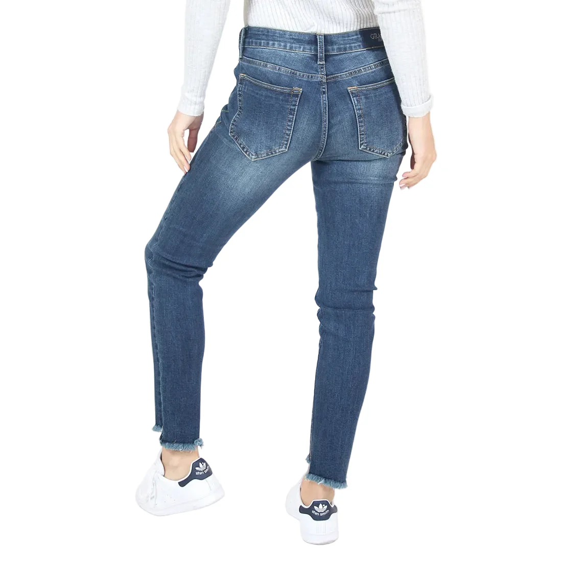 Grace in LA Women's Easy Skinny Jeans - Frayed Step Hem - Image 2