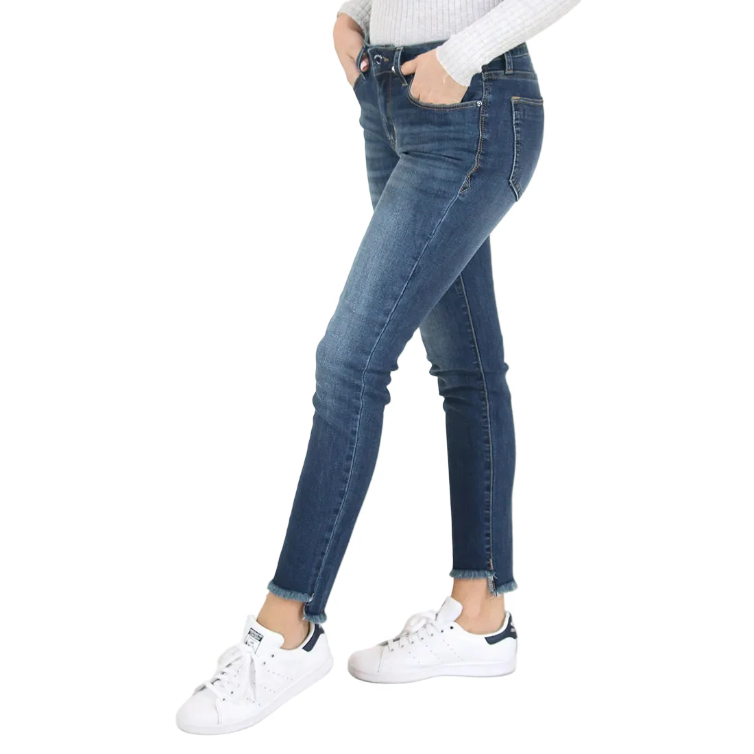 Grace in LA Women's Easy Skinny Jeans - Frayed Step Hem - Image 3