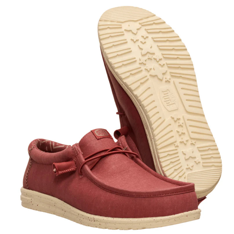 Hey Dude Men's Wally Stretch Canvas Shoes- Burnt Red/Boulder Tan - Image 2