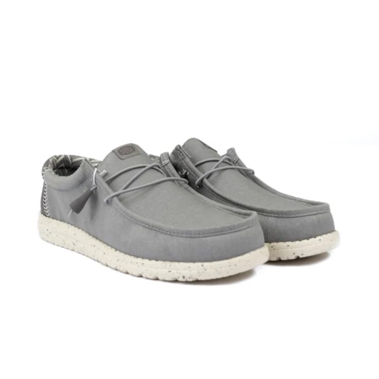 Hey Dude Men's Wally Stretch Canvas Shoes- Grey Bone