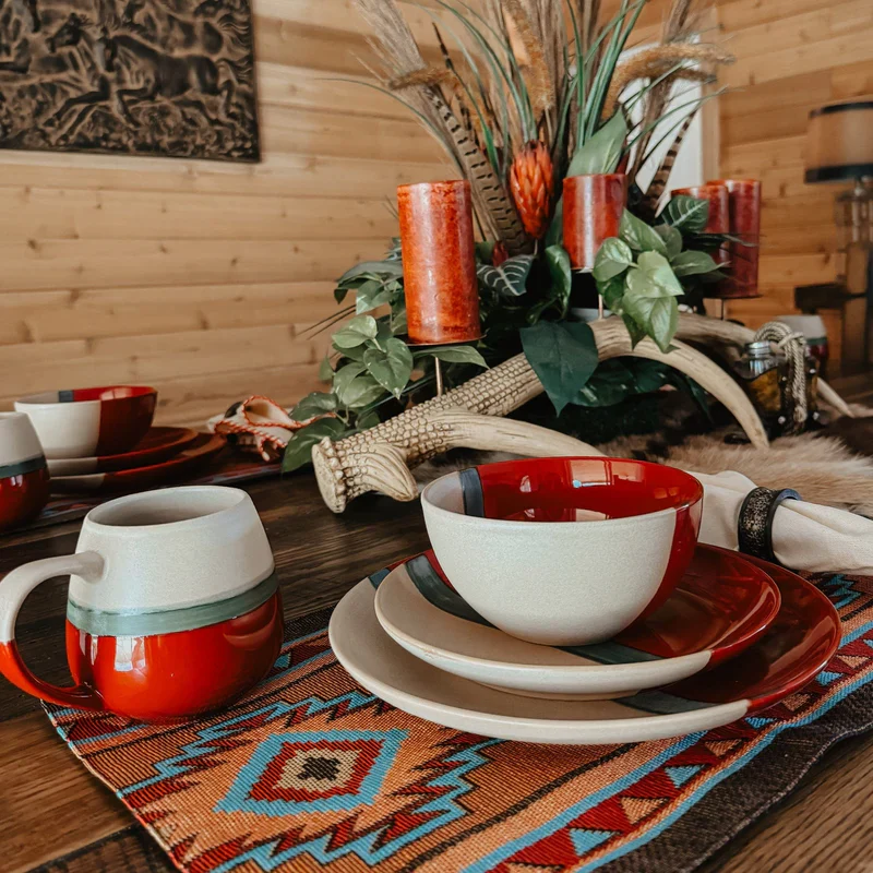 HiEnd 16-Pc Pasadizo Ceramic Dinnerware Set- Pomegranate - Image 2