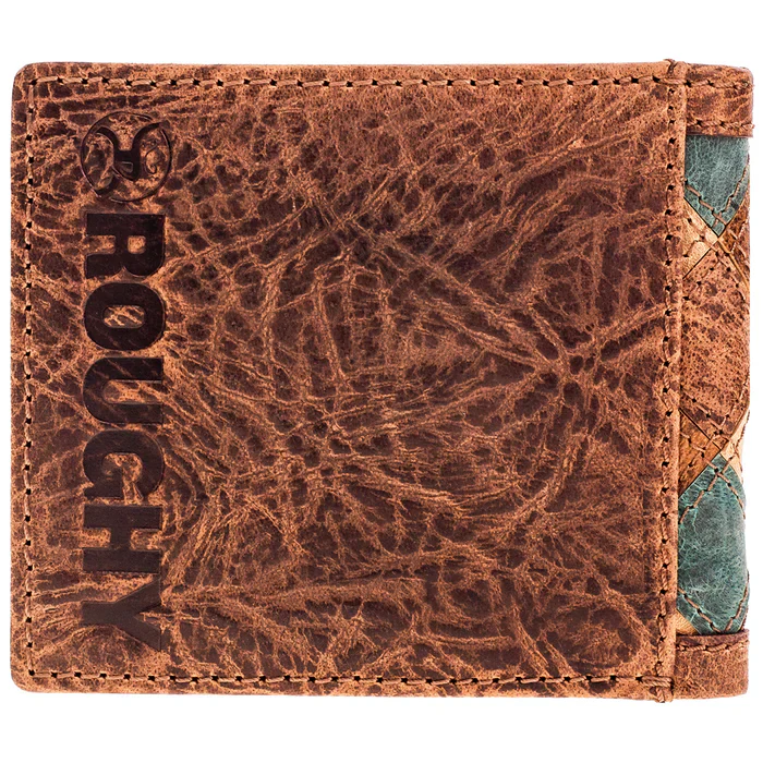 Hooey Ouray Roughy Ostrich Print Diamond Patch Leather Wallet - Brown/Turquoise - Image 2