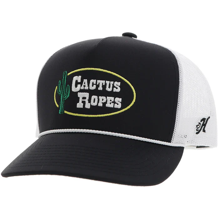 Hooey YOUTH Cactus Ropes w/Stitching Hybrid Bill Trucker Cap - Black/White