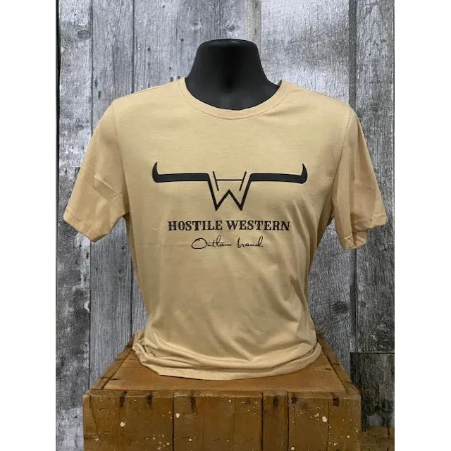 Hostile Western Men's Short Sleeve Tee Shirt- Sandstone
