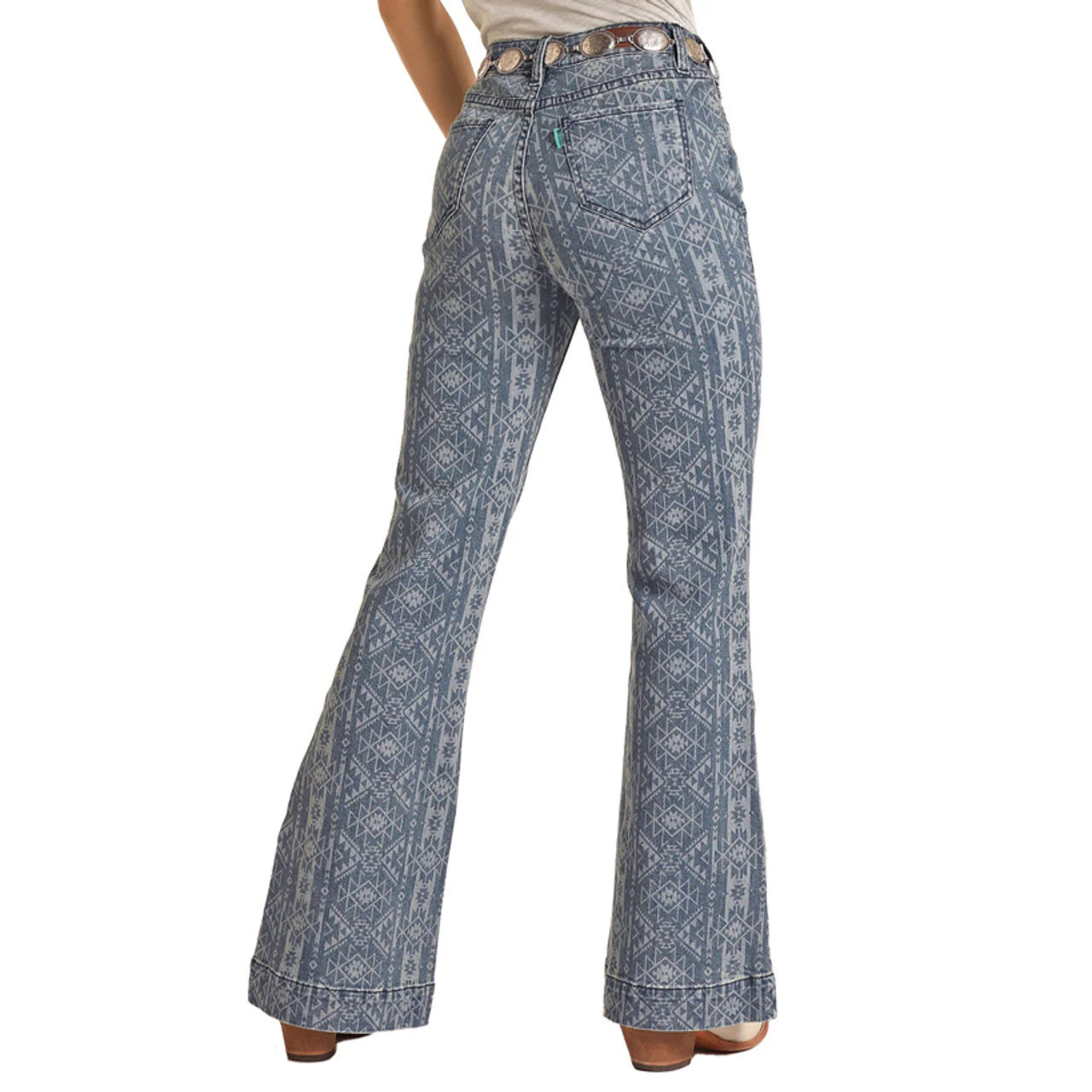 Hooey Women's Aztec Print High Rise Trouser Jeans - Medium Vintage Wash *FINAL SALE* - Image 2