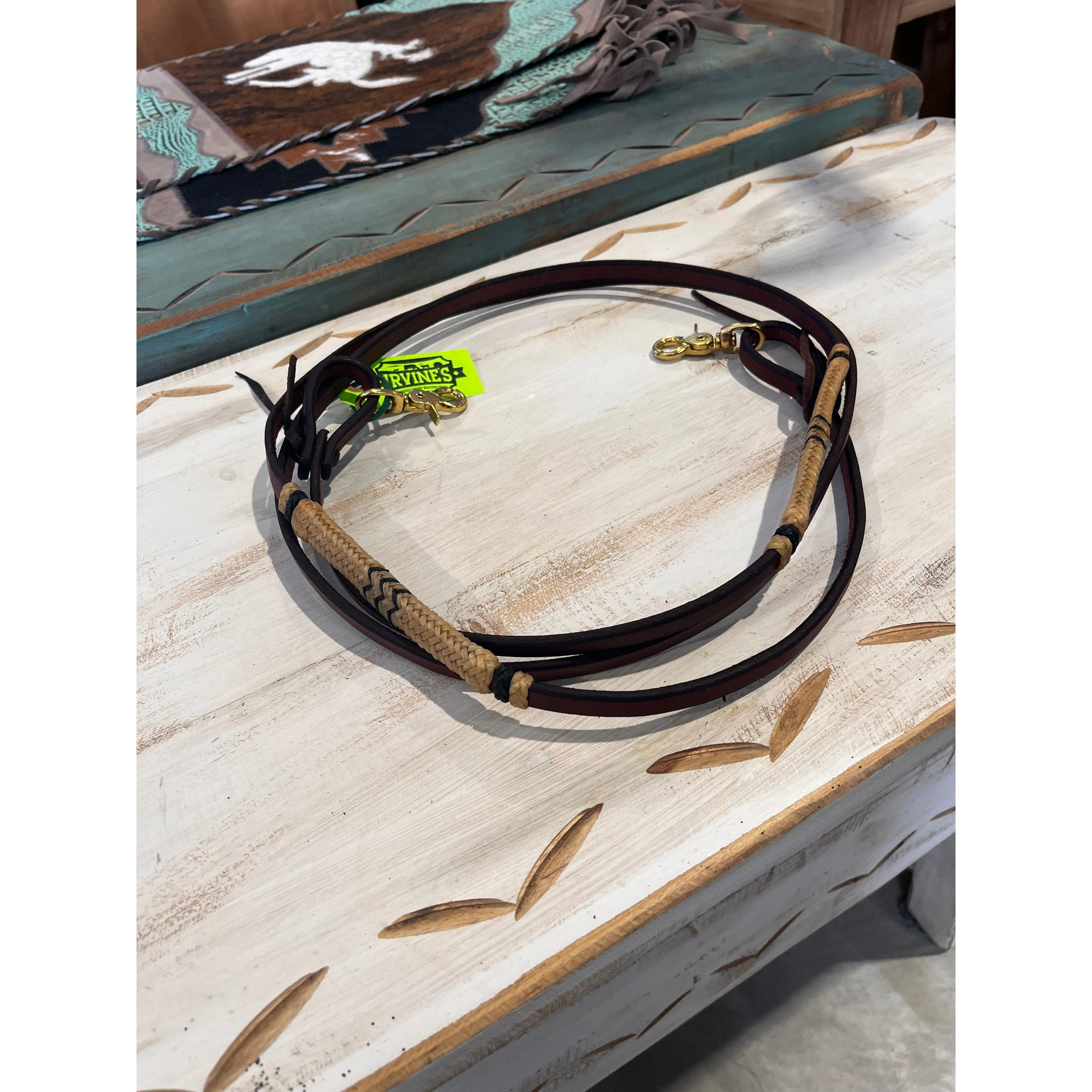 Irvine's Roping Reins 1/2" x8 Rawhide/Black Accents - Image 2