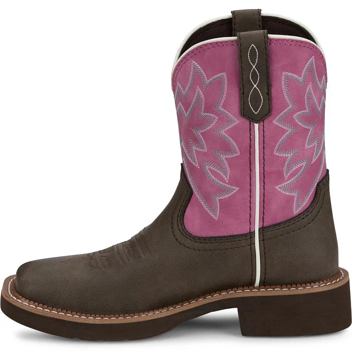 Justin Women's 8" Sunny Western Boot- Chocolate/Pink - Image 3
