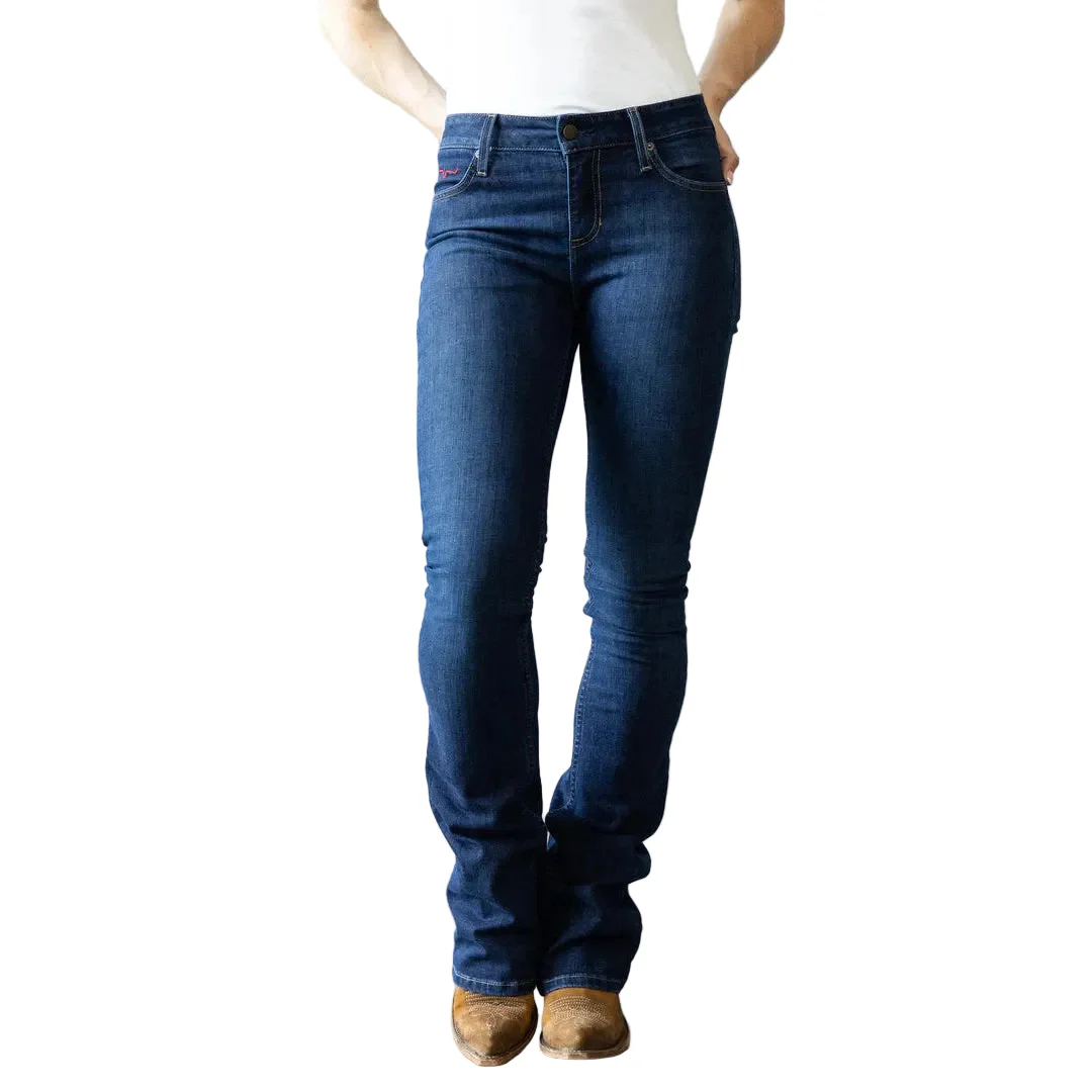 Kimes Women's Chloe Mid Rise Flare Bootcut Jeans - Blue
