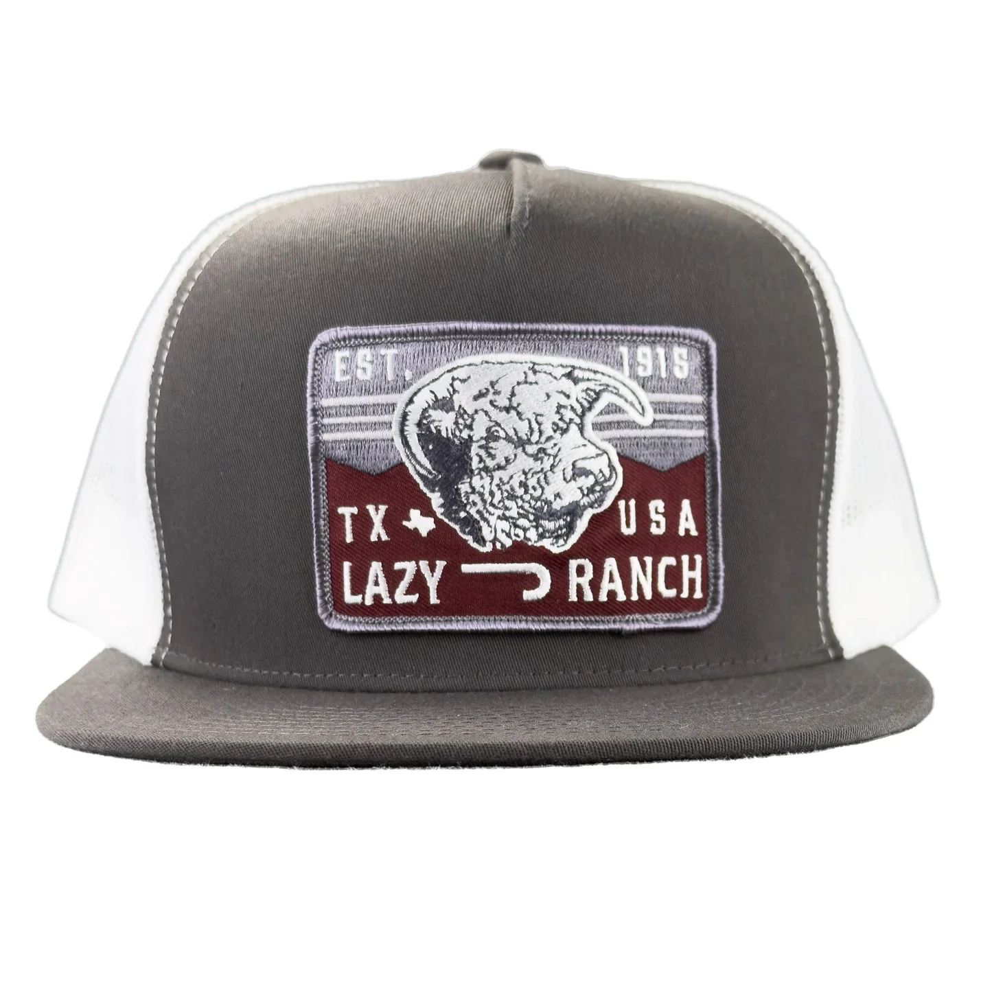 Lazy J Ranch Rock Classic Five Panel Trucker Flat Brim Cap - Grey/White