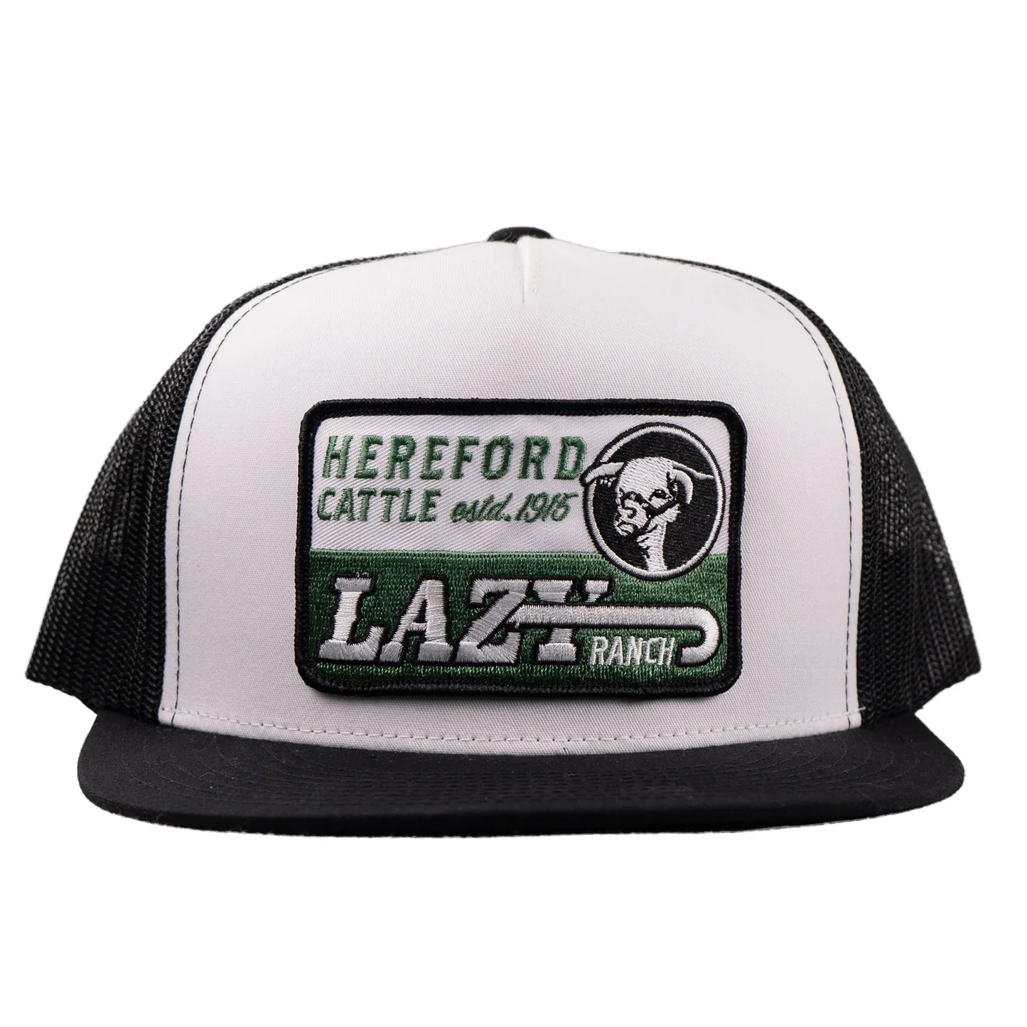 Lazy J Ranch Shafter Classic Five Panel Trucker Flat Brim Cap - White/Black