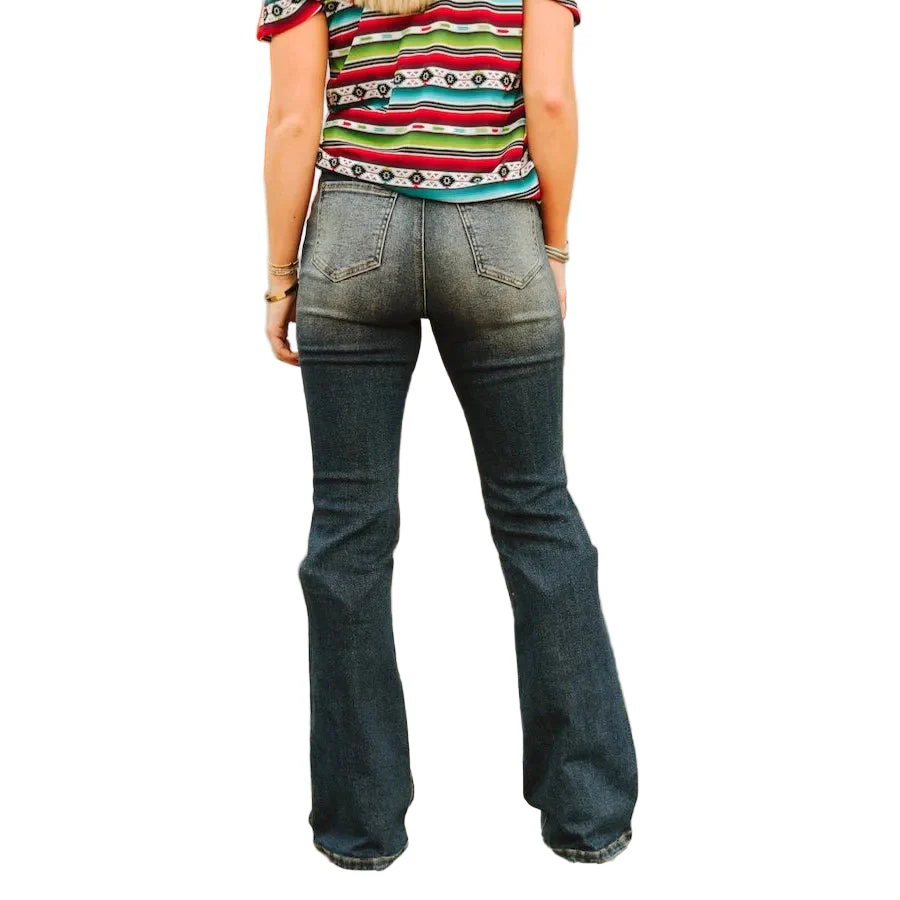 Lucky & Blessed Women's Plus Size High Rise Darted Waist Flare Jeans - Dark Wash - Image 2