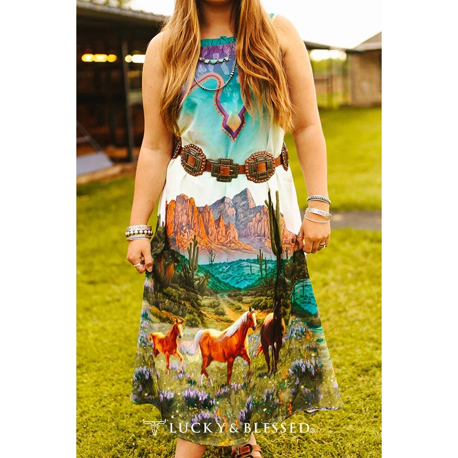 Lucky & Blessed Women's Western Overlooking Wilderness Spaghetti Strap Dress - Image 3
