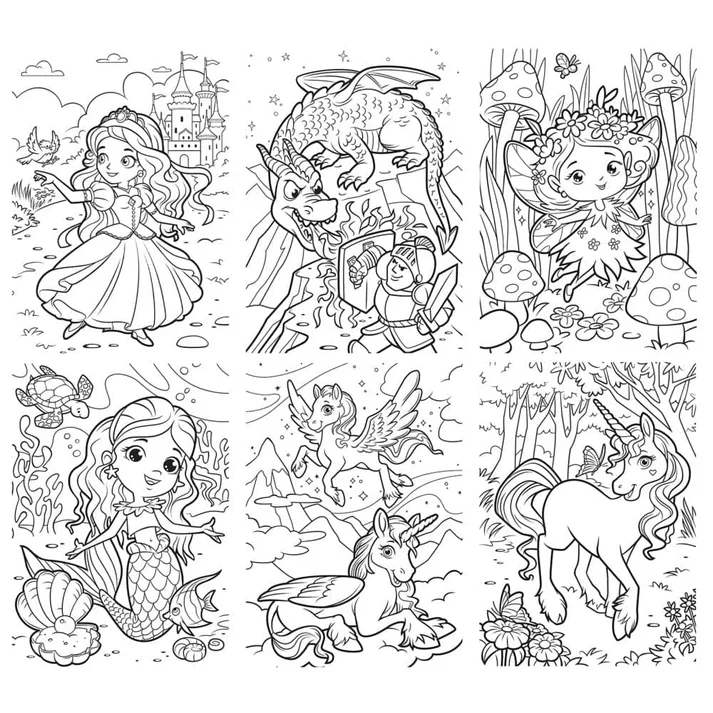 Masterpiece Magic & Make Believe Coloring Puzzles 6 Pack - 48 Piece Puzzles - Image 2