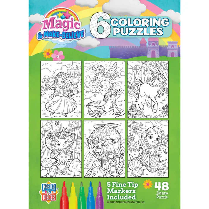 Masterpiece Magic & Make Believe Coloring Puzzles 6 Pack - 48 Piece Puzzles - Image 3