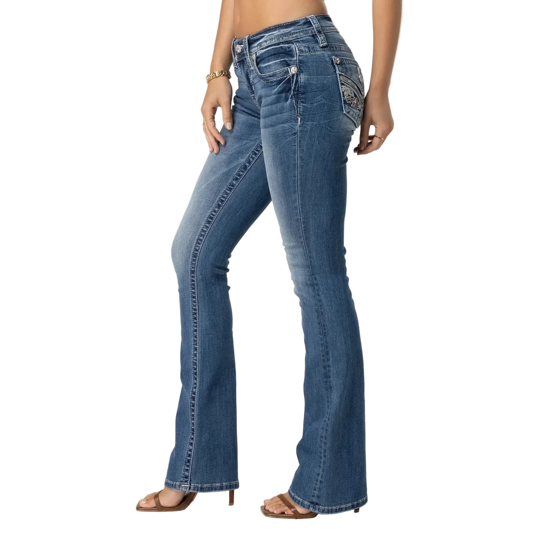 Miss Me Women's Mid Rise Rosie Boot Cut Jeans - Medium Wash - Image 6
