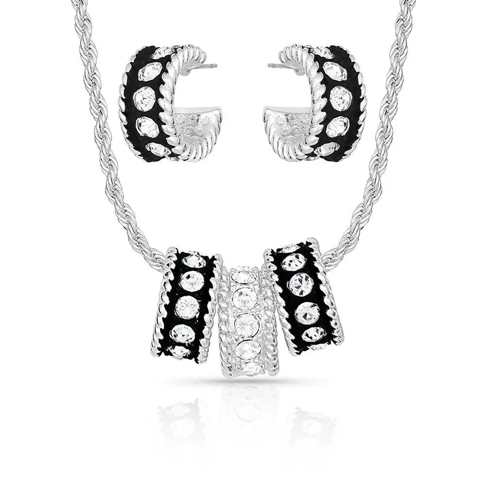 Montana Silversmith Crystal Shine Jewelry Silver & Black 3 Rings Set
