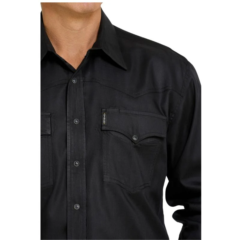 Cinch Men's Herringbone Western Snap Long Sleeve Shirt - Black - Image 2