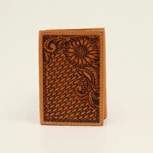 Nocona Men's Basket Weave Sunflower Trifold Wallet - Tan