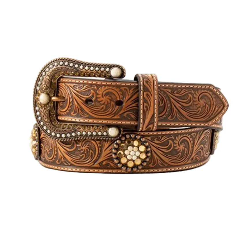 Nocona Ladies Topaz Crystal Concho Belt - Tan