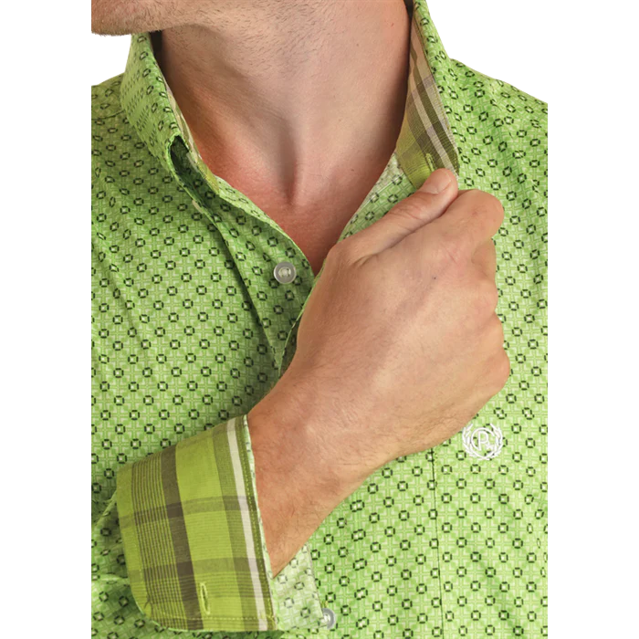 Panhandle Men's LS Geo Button-Down Shirt - Kelly Green - Image 2