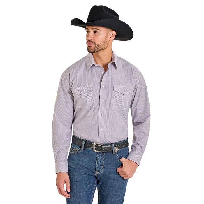 Panhandle Men's Pinstripe Long Sleeve 2 Pocket Snap Shirt