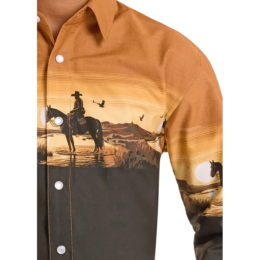 Panhandle Slim Boy's Sunset Border Long Sleeve Snap Shirt - Tan - Image 2
