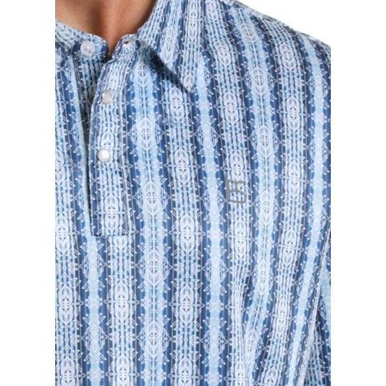 Panhandle Slim Men's Aztec Wallpaper Short Sleeve Polo Snap Shirt - Blue - Image 2
