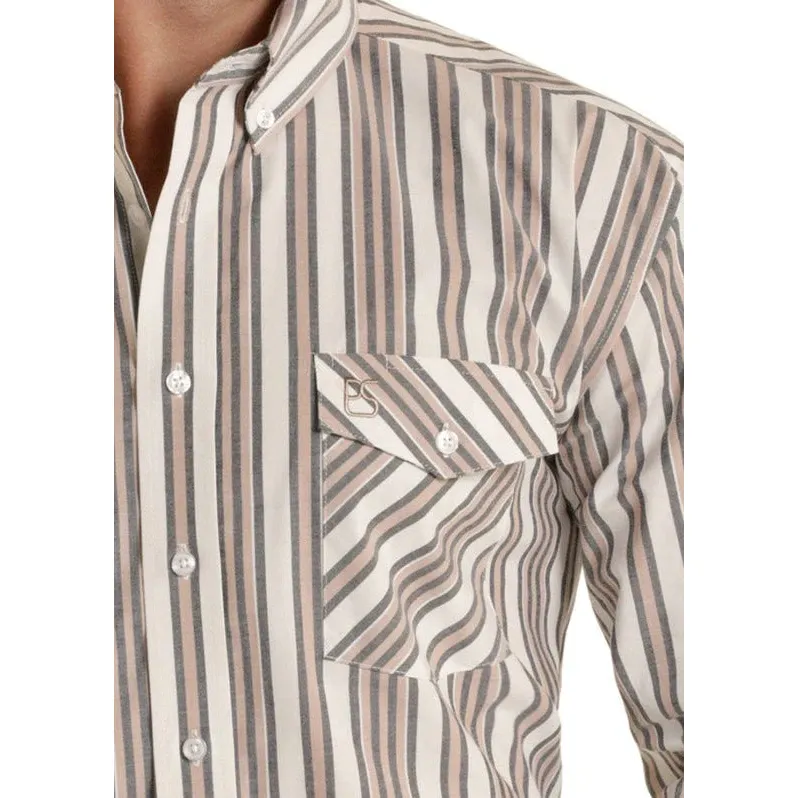 Panhandle Slim Men's Classic 2 Pocket Long Sleeve Stripe Shirt - Tan - Image 2