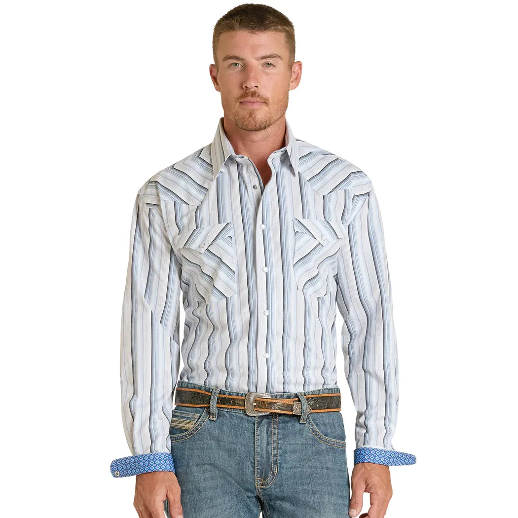 Panhandle Slim Men's Rough Stock Ombre Stripe Long Sleeve Snap Shirt - Sky Blue