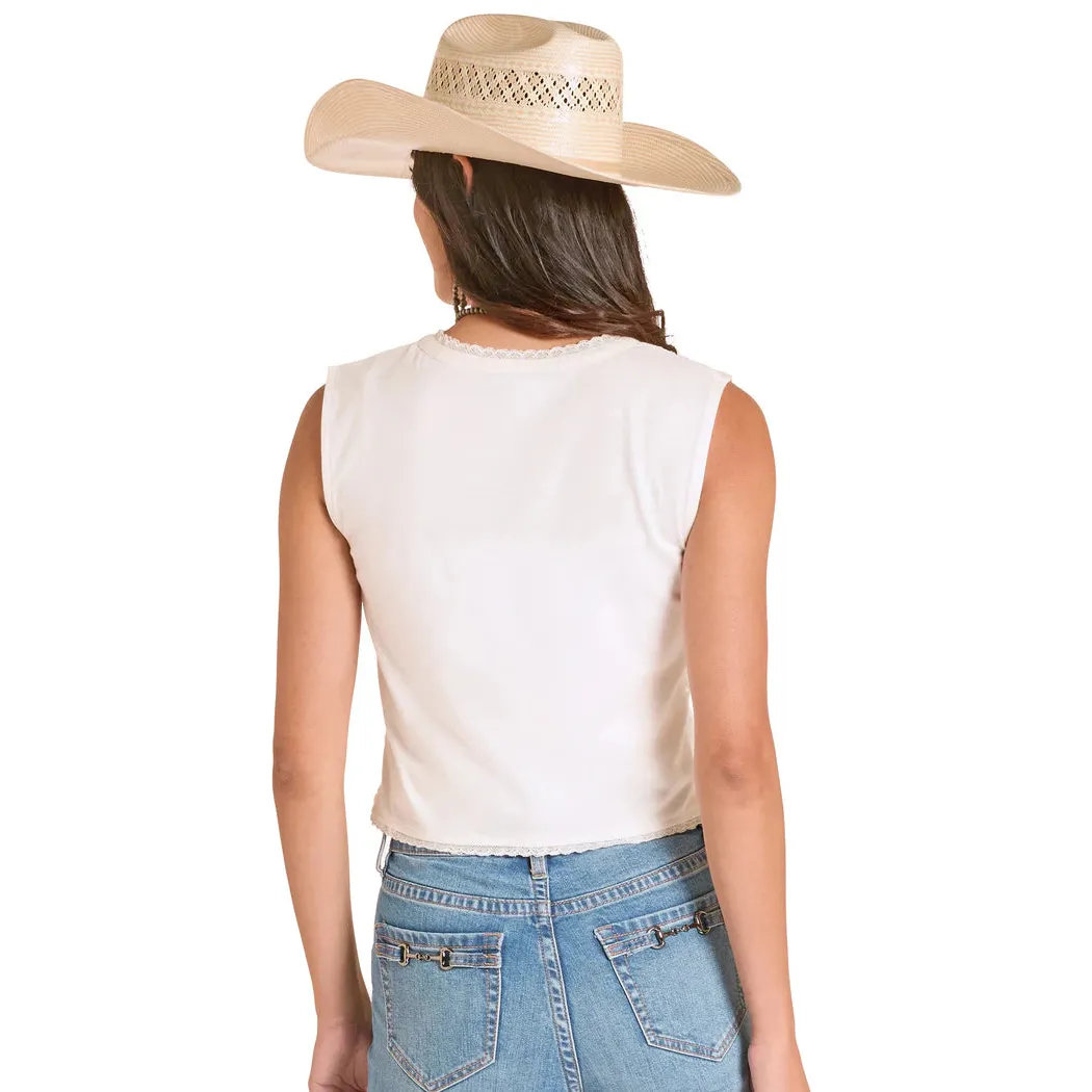 Panhandle Slim Women's Lace Insert Sleeveless Shirt - White - Image 2