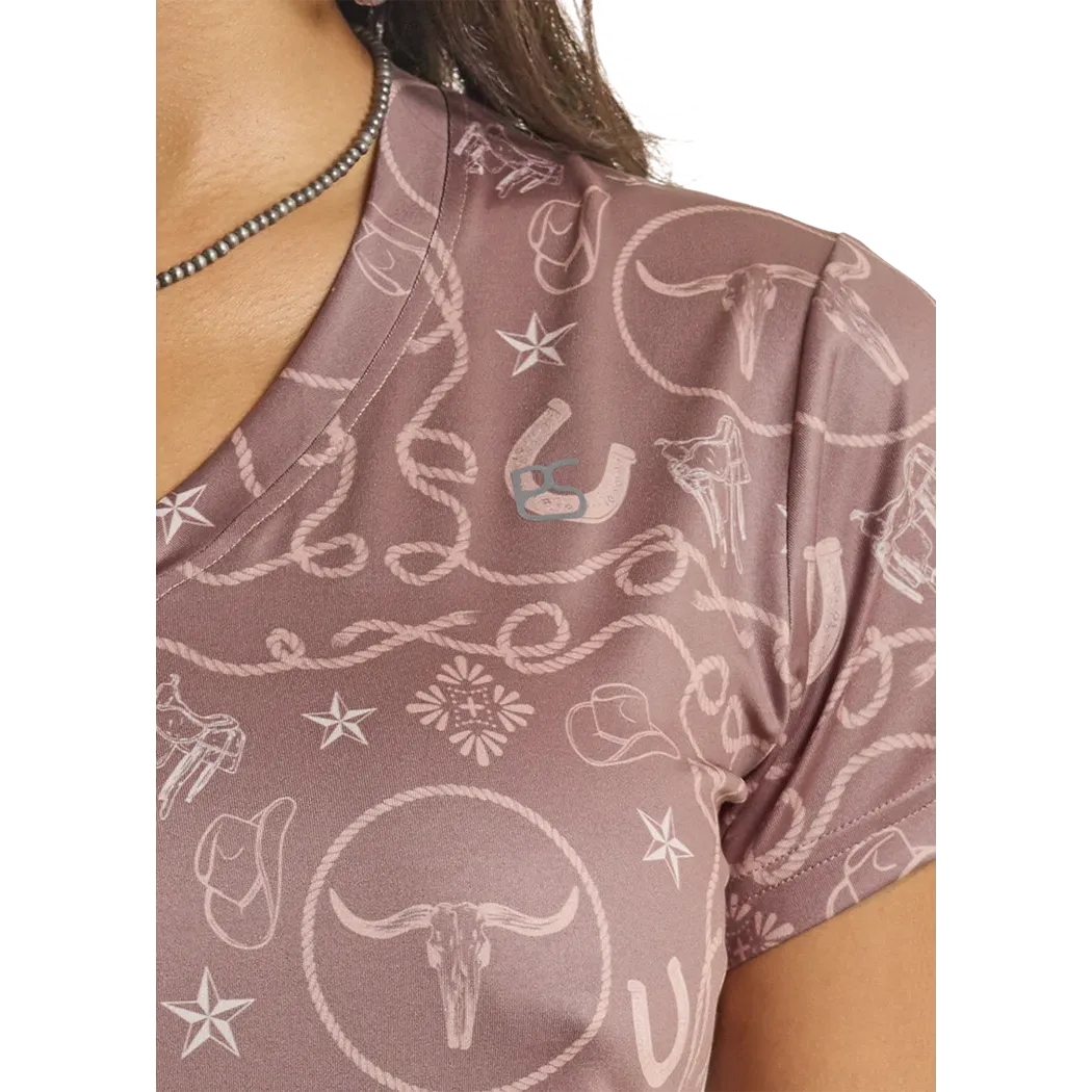 Panhandle Slim Women's Western Rope Print Performance SS Shirt - Chocolate - Image 2
