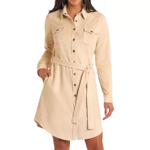 Panhandle Women's Microsuede Self Tie Snap Dress - Taupe - Image 2