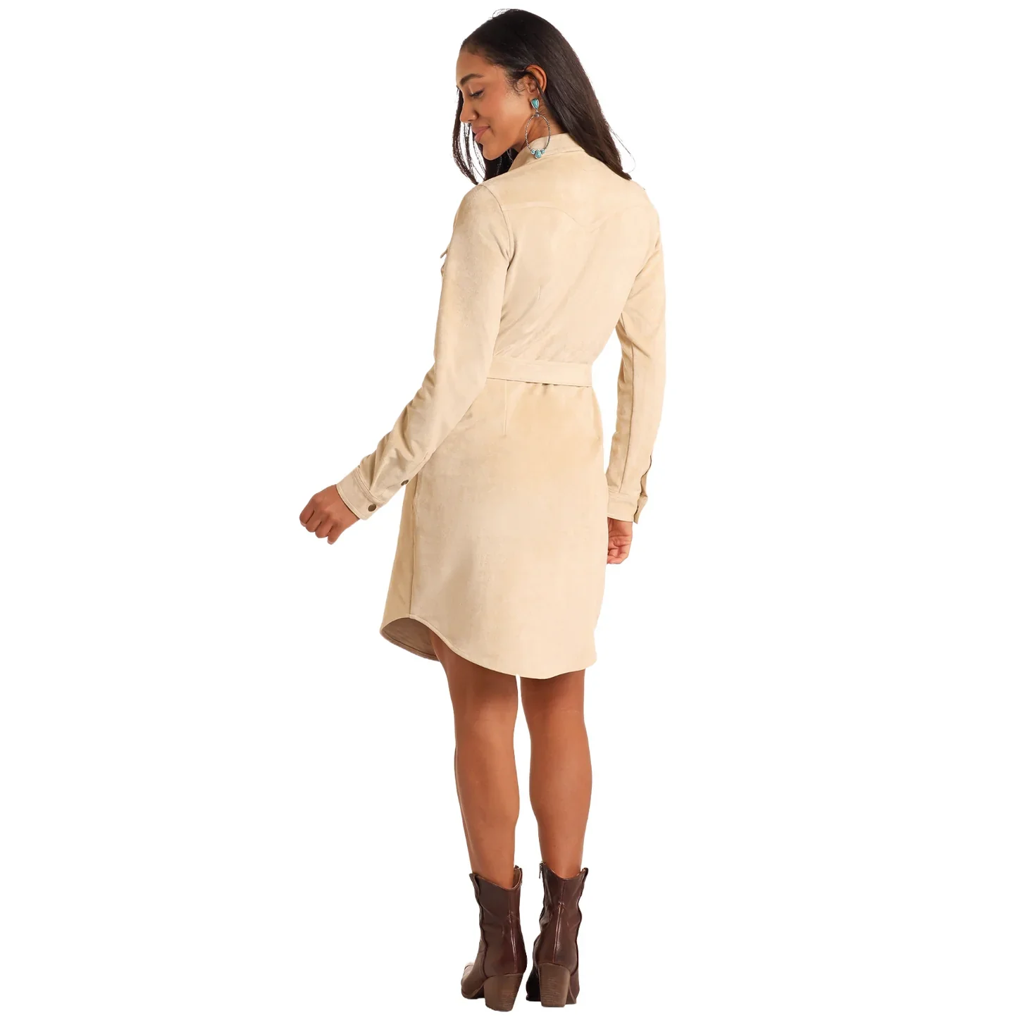 Panhandle Women's Microsuede Self Tie Snap Dress - Taupe - Image 3