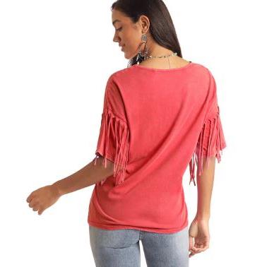 Panhandle Women's Short Sleeve Graphic Tee Shirt with Fringe- Red - Image 2