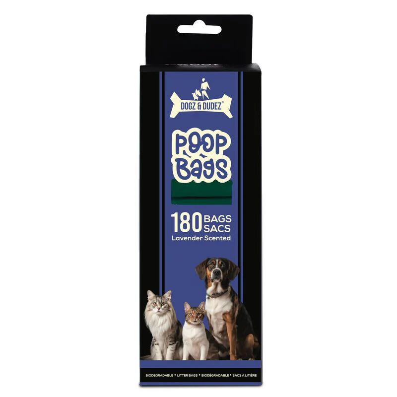 Poop Bags-Unscented Biodegradable - 12 Rolls - 180 Bags
