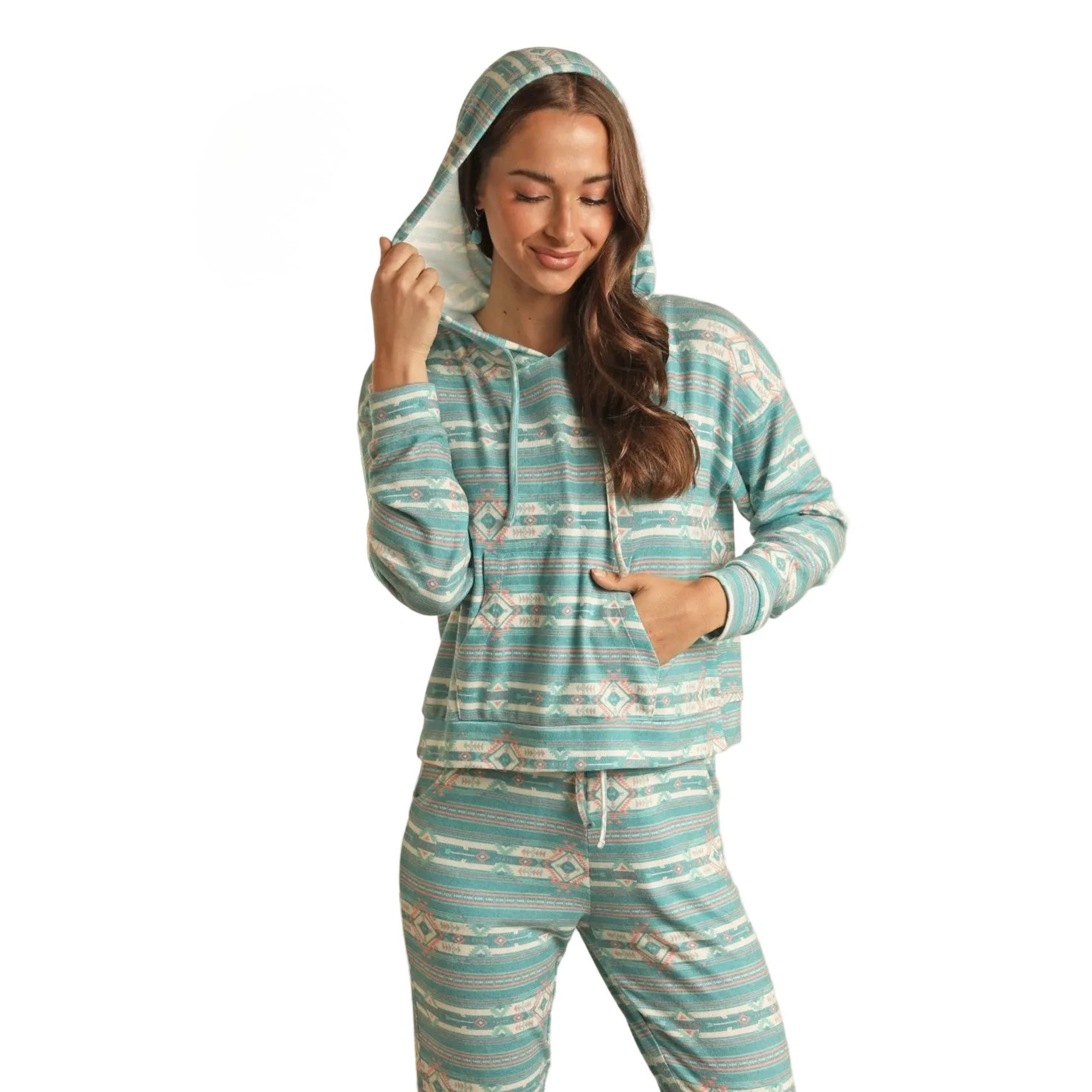 Range by RR Women's Aztec Print Hoodie - Turquoise - Image 3