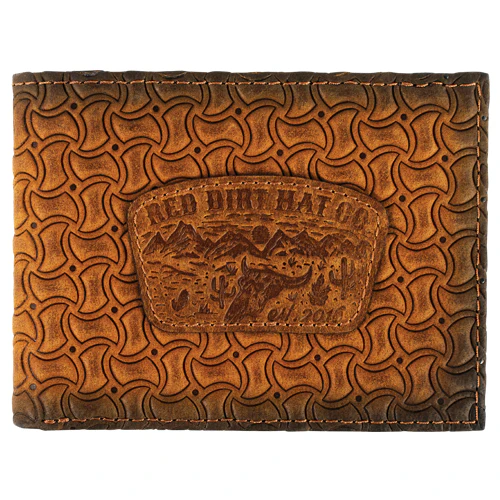 Red Dirt Bifold Wallet with Windmill Basketweave With Patch- Tan