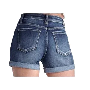 Risen Women's High Rise Button Fly Turn Back Cuff Shorts - Dark - Image 2