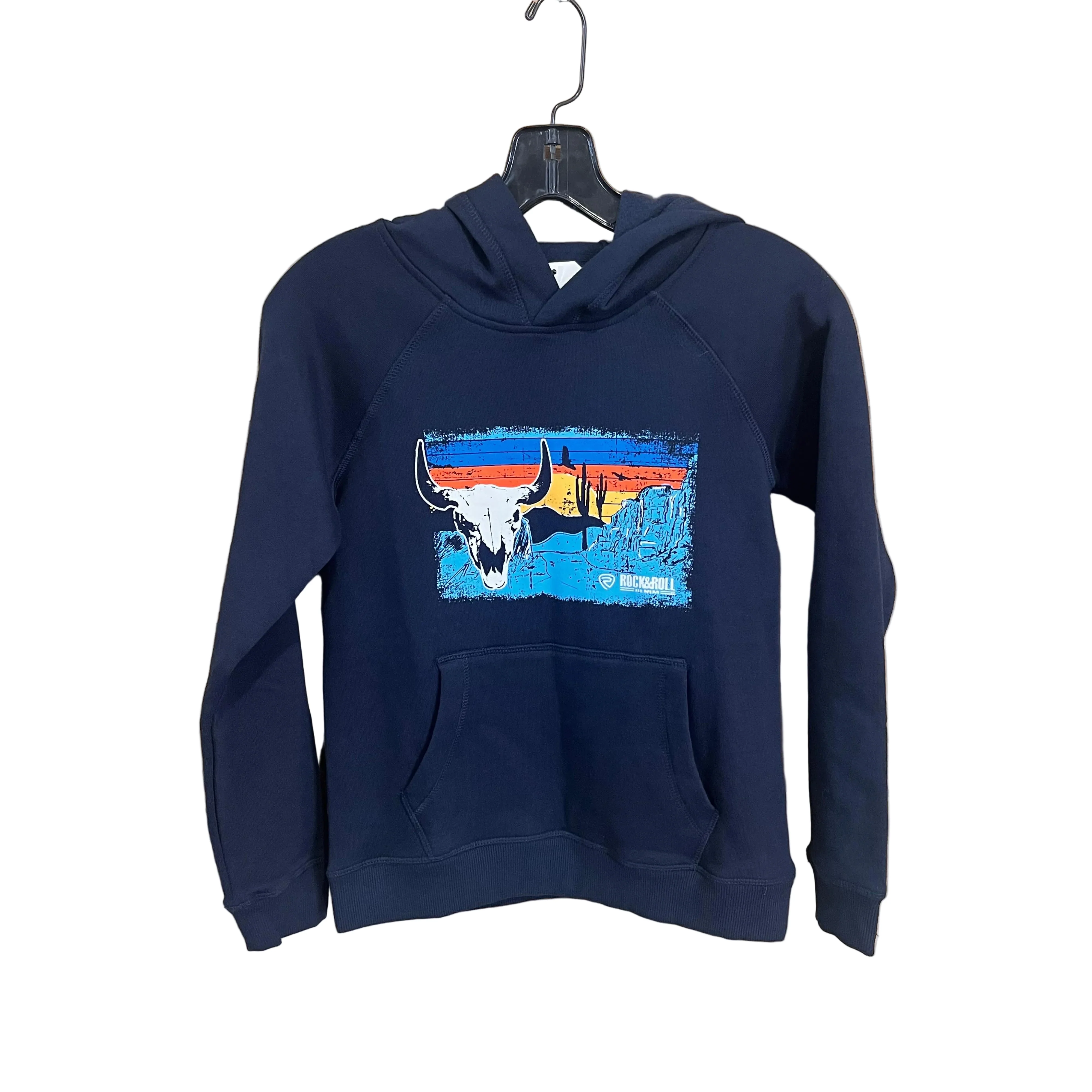 Rock & Roll Boy's Graphic Skull Print Hoodie - Navy
