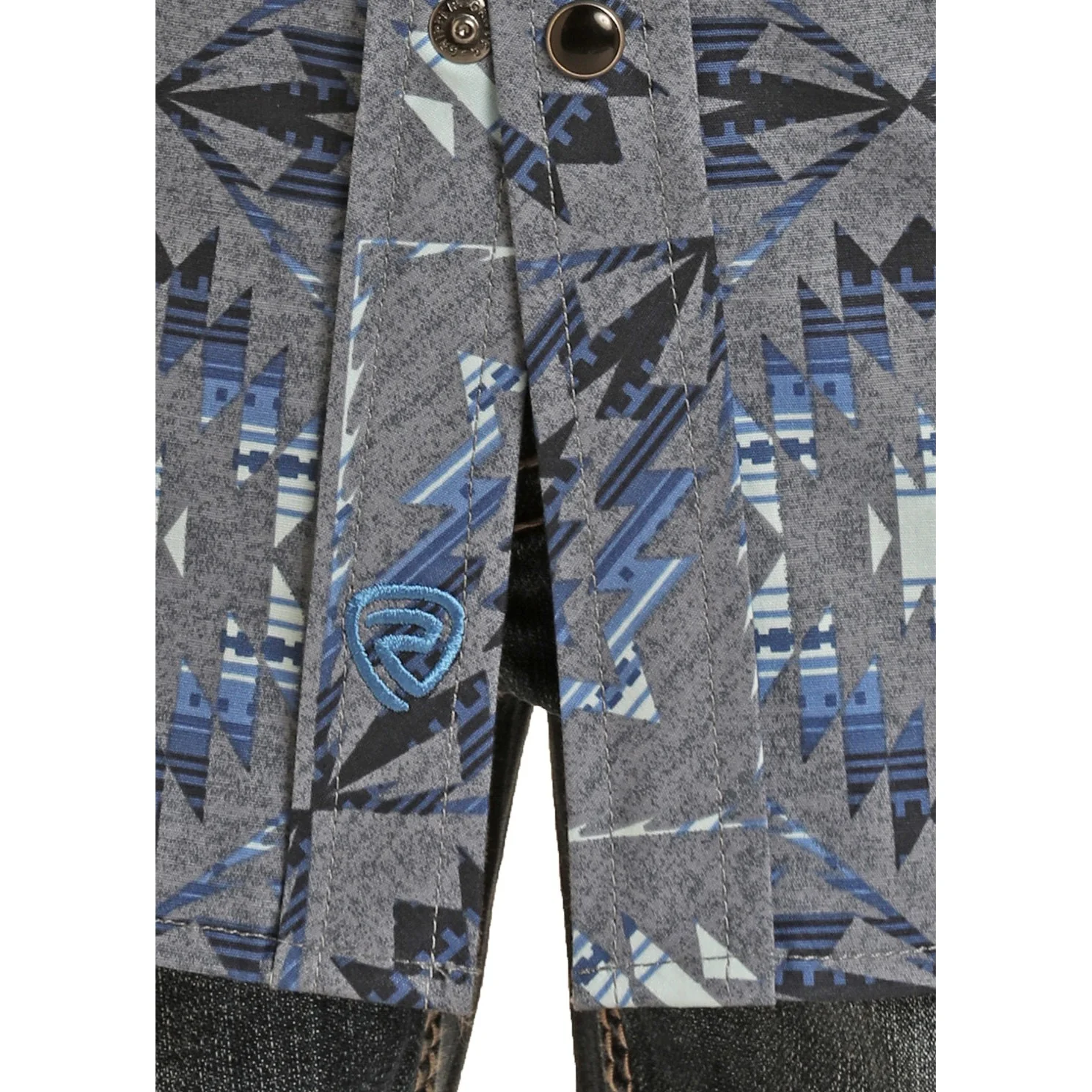 Rock & Roll Boy's Long Sleeve 2 Pocket Aztec Snap Shirt - Blue - Image 2