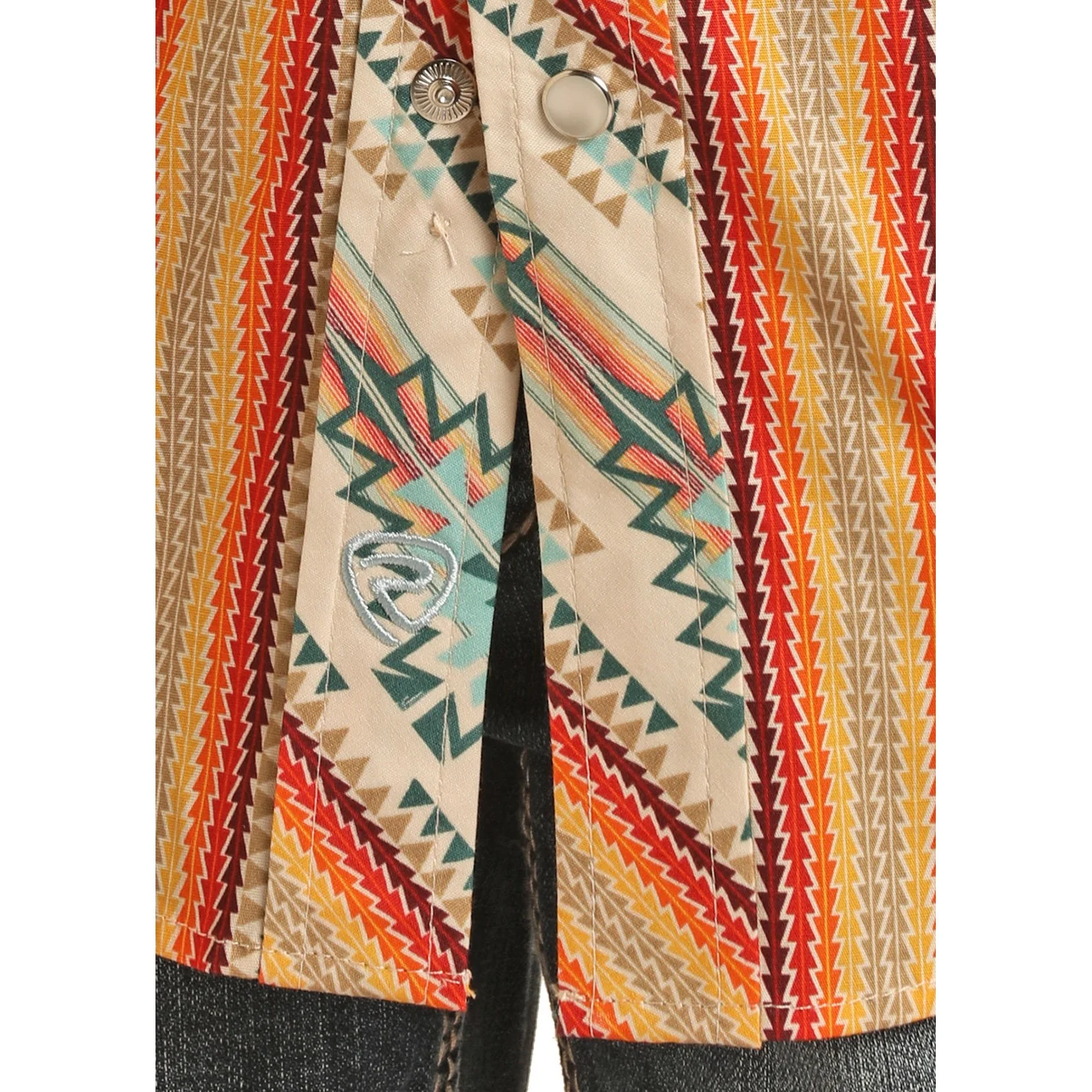 Rock & Roll Boy's Long Sleeve 2 Pocket Aztec Snap Shirt - Orange - Image 2