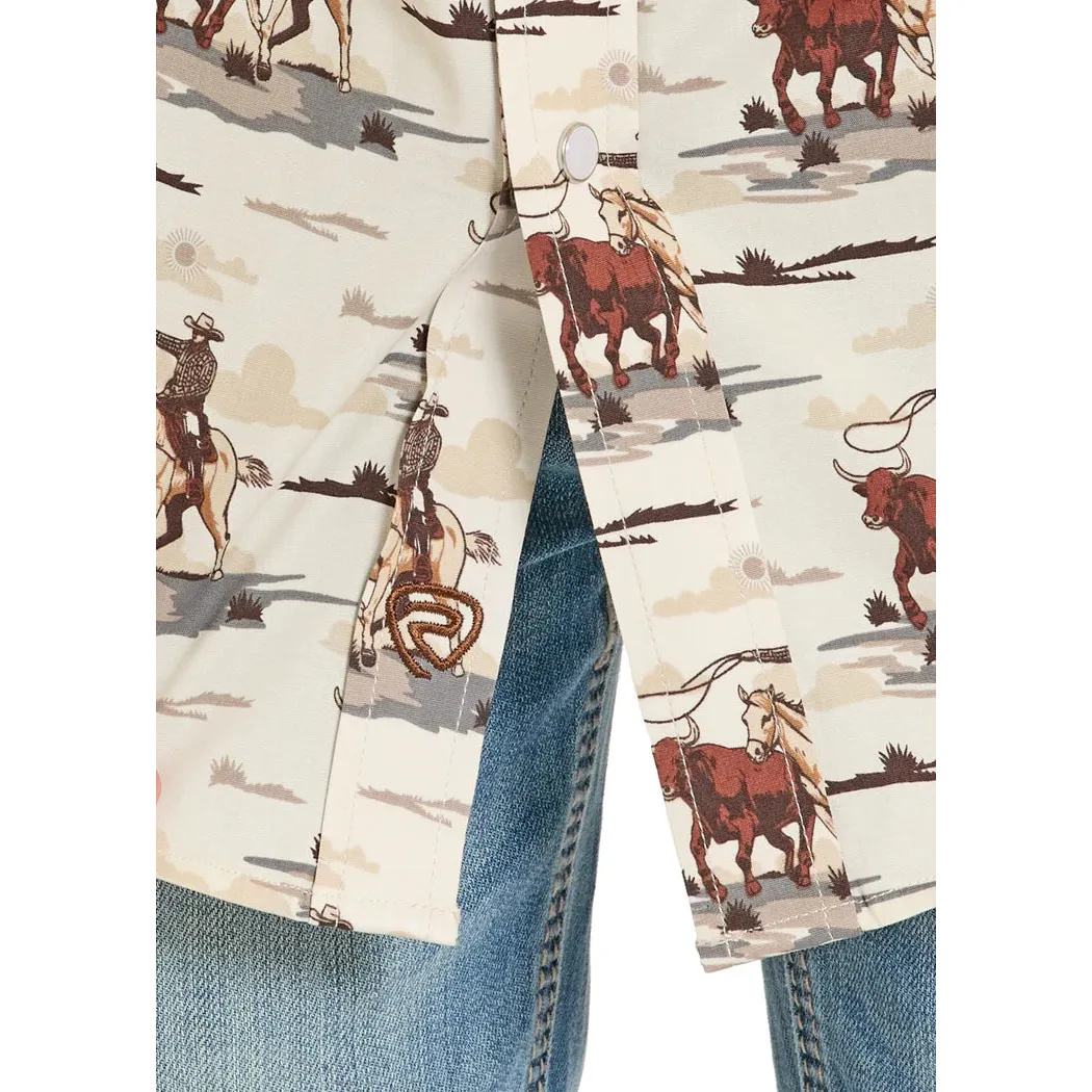 Rock & Roll Boy's Novelty Cowboy Print Long Sleeve Snap Shirt - Dark Brown - Image 3