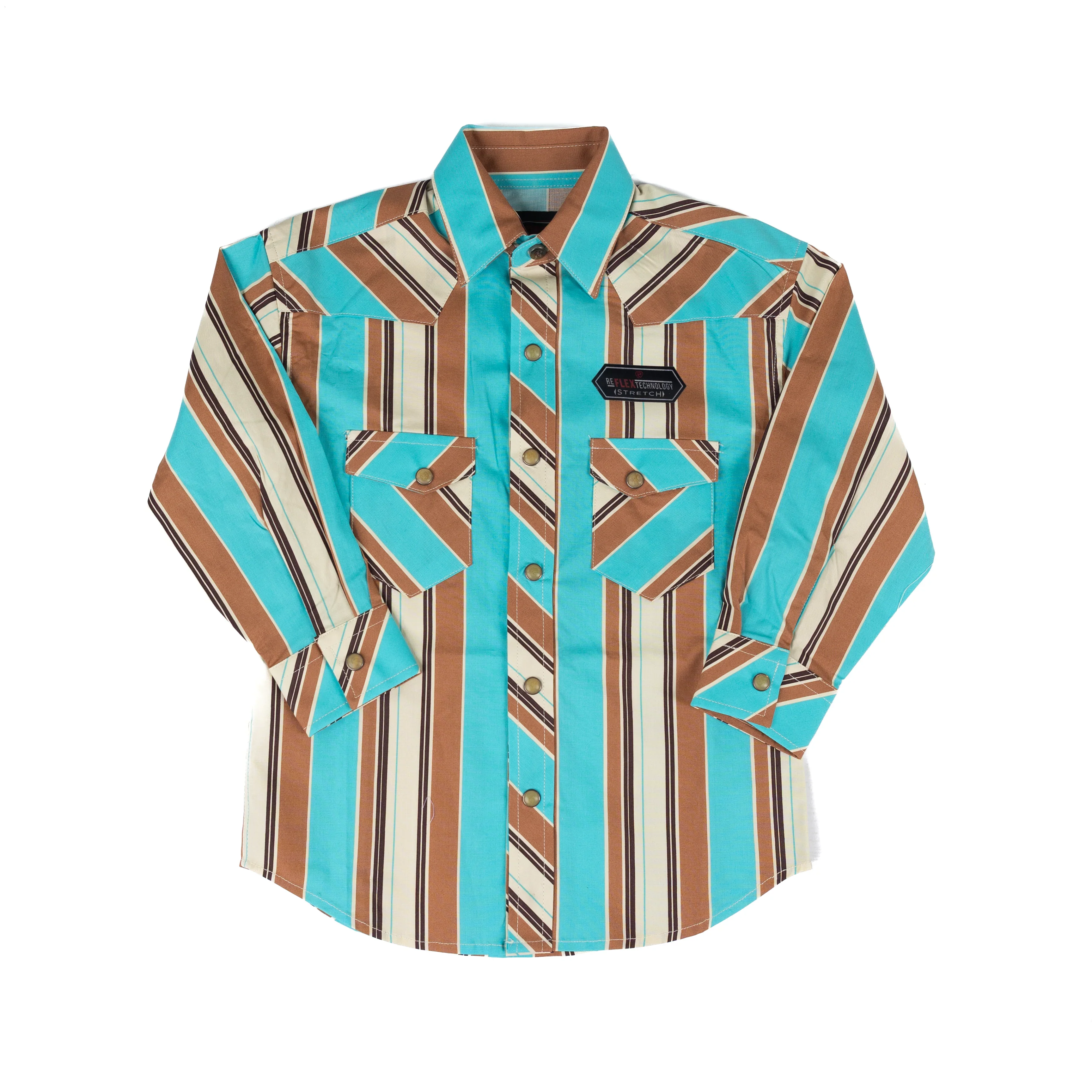 Rock & Roll Boy's Novelty Stripe Printed Long Sleeve Snap Shirt - Teal
