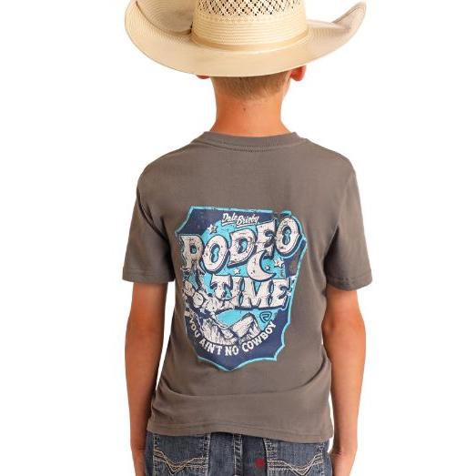 Rock & Roll Boy's Short Sleeve Graphic Dale Rodeo Time Graphic Tee Shirt- Dark Grey - Image 2