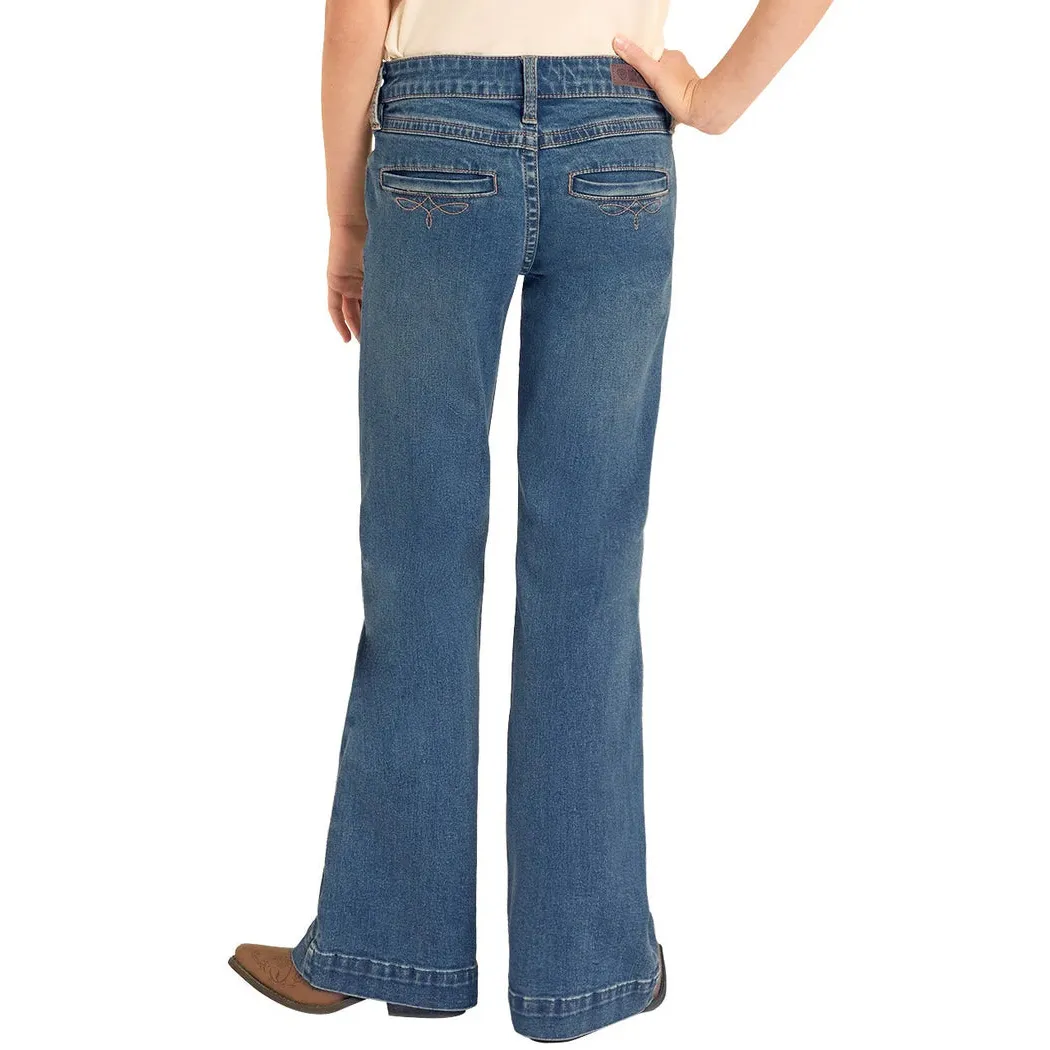 Rock & Roll Girl's Boot Stitch Welt Pocket Trouser Jeans - Medium Wash - Image 2